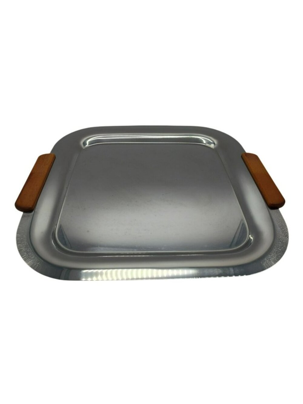 Vintage Oneida 15 Stainless Steel Serving Tray Wood Handles Mid Century Bar Tray